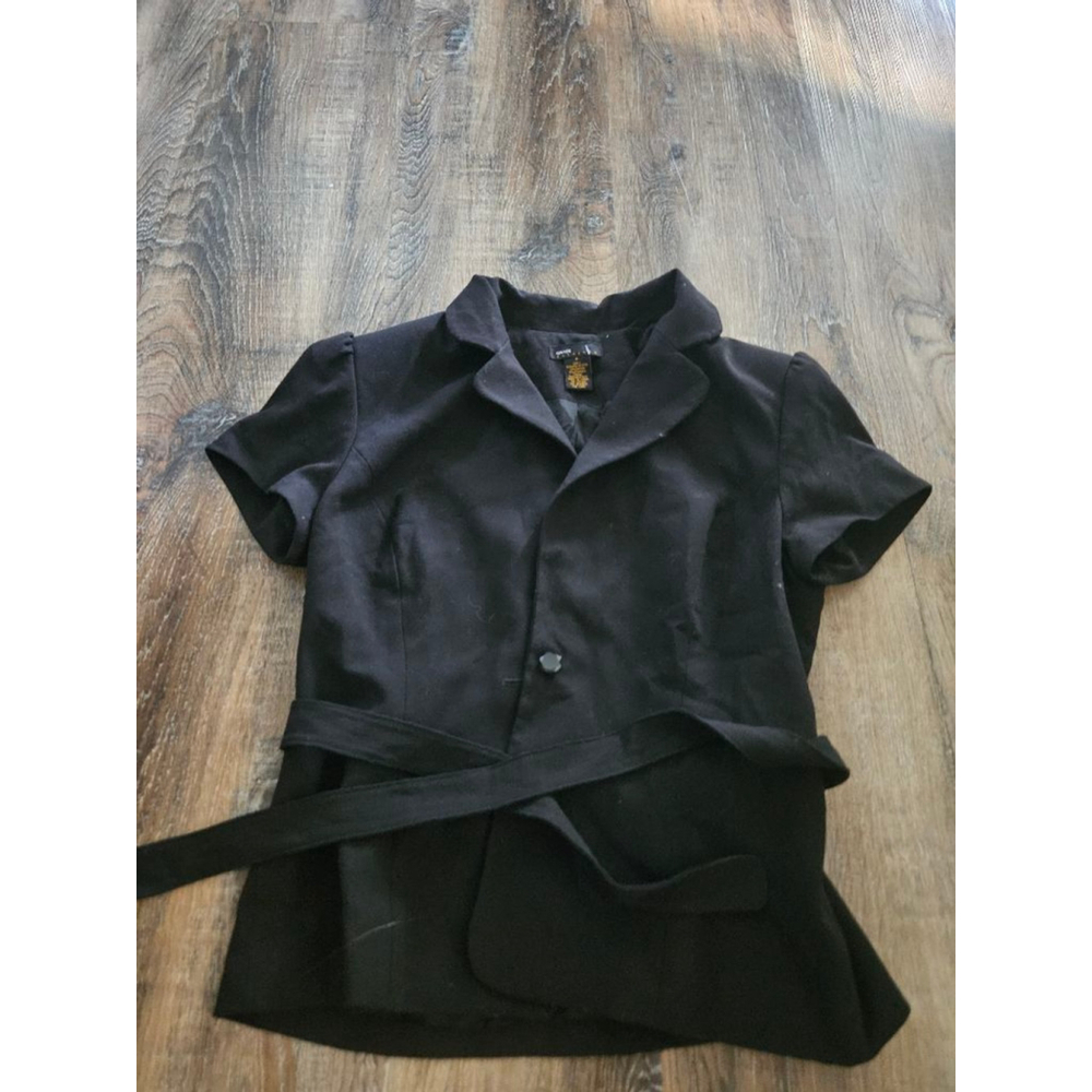 Women's Grace Elements Black Short Sleeve Belted Blazer Size 4